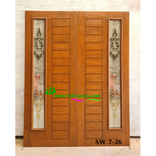 ประตูกระจกนิรภัยไม้สัก รหัส SW 7-26